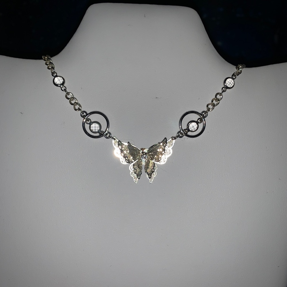 3D Silver Butterfly Crystal Rhinestone Necklace
